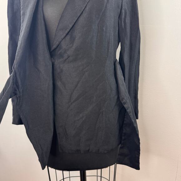 ZARA Black Blazer Notch Lapel Wrap-Tie Gathered Shoulder Formal Size Medium M - Picture 5 of 7